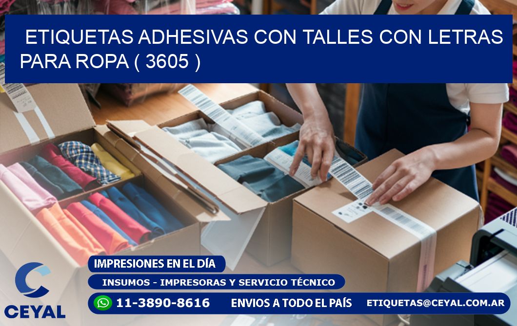 ETIQUETAS ADHESIVAS CON TALLES CON LETRAS PARA ROPA ( 3605 )