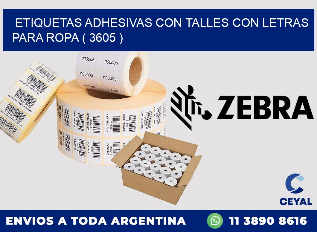 ETIQUETAS ADHESIVAS CON TALLES CON LETRAS PARA ROPA ( 3605 )