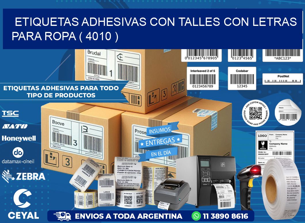 ETIQUETAS ADHESIVAS CON TALLES CON LETRAS PARA ROPA ( 4010 )