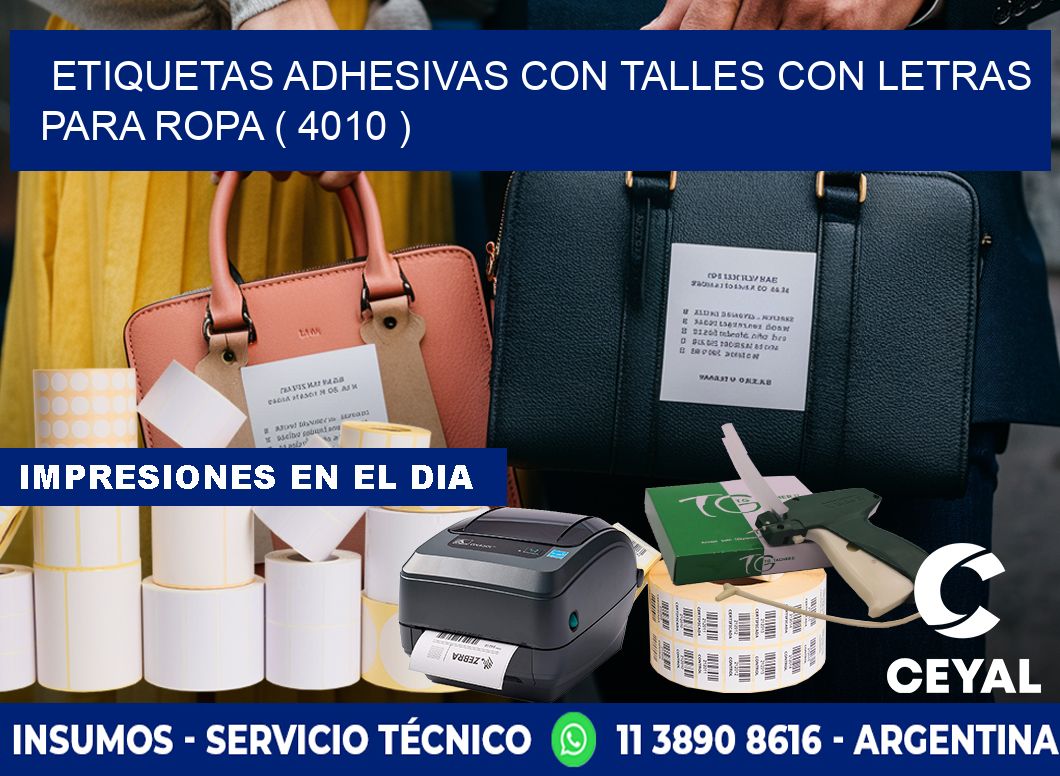 ETIQUETAS ADHESIVAS CON TALLES CON LETRAS PARA ROPA ( 4010 )