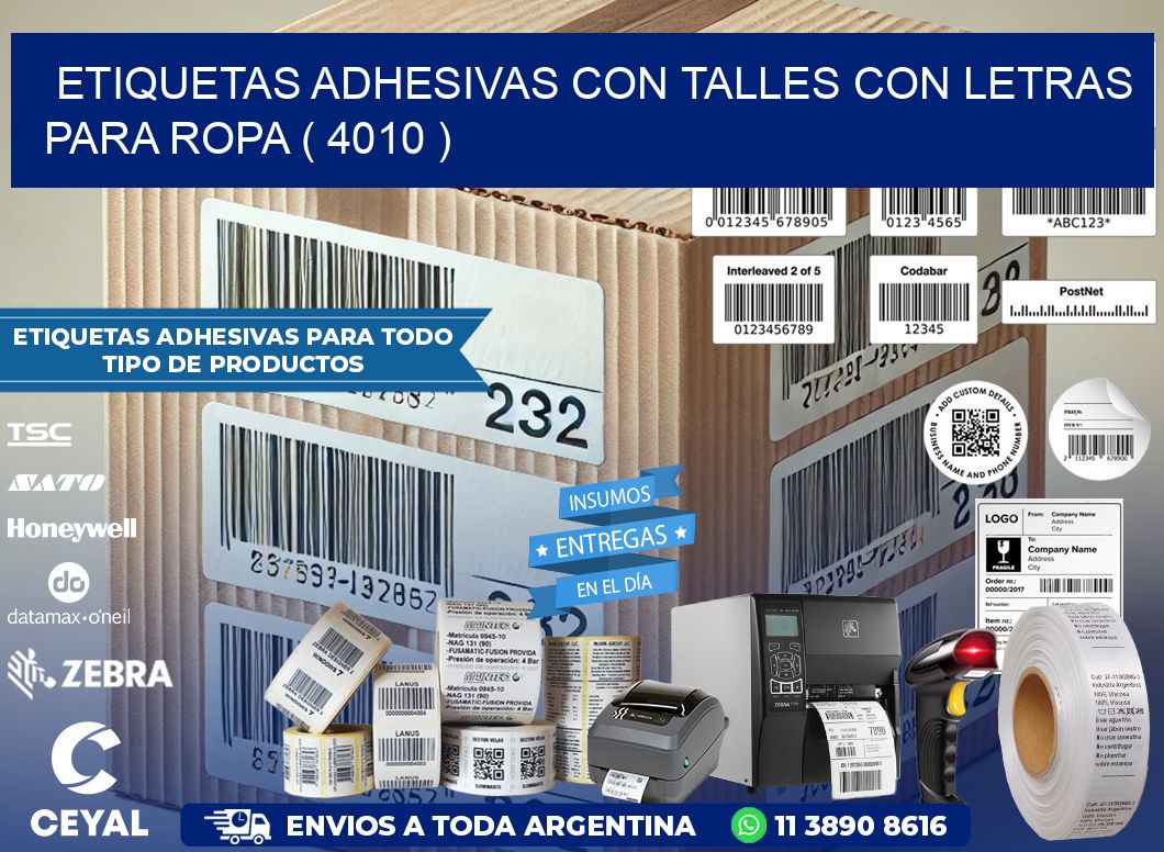 ETIQUETAS ADHESIVAS CON TALLES CON LETRAS PARA ROPA ( 4010 )