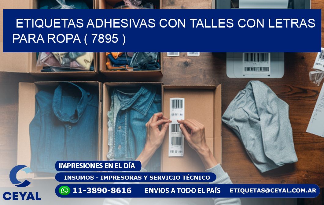 ETIQUETAS ADHESIVAS CON TALLES CON LETRAS PARA ROPA ( 7895 )