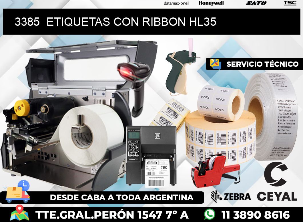 3385  ETIQUETAS CON RIBBON HL35