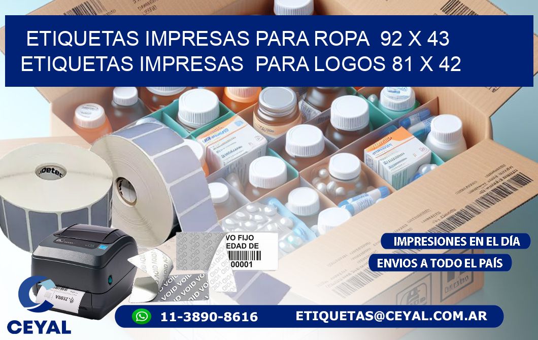 ETIQUETAS IMPRESAS PARA ROPA  92 x 43 ETIQUETAS IMPRESAS  PARA LOGOS 81 x 42