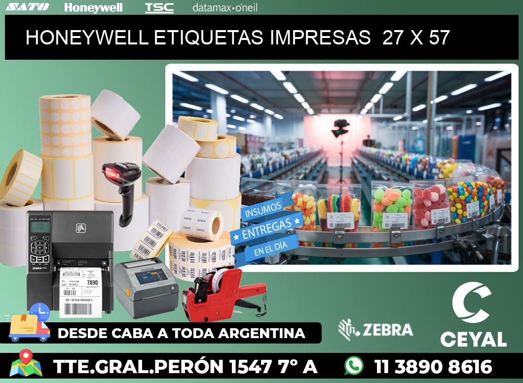 HONEYWELL ETIQUETAS IMPRESAS  27 x 57