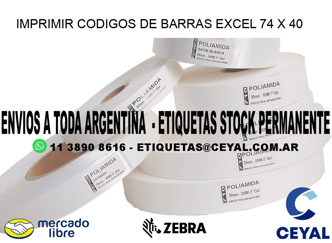 IMPRIMIR CODIGOS DE BARRAS EXCEL 74 x 40