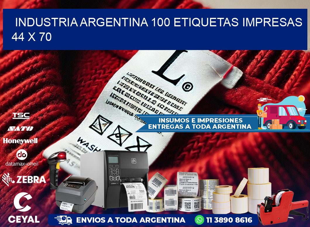 INDUSTRIA ARGENTINA 100 ETIQUETAS IMPRESAS  44 x 70