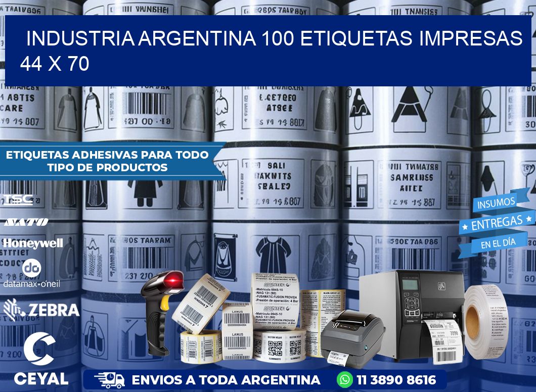 INDUSTRIA ARGENTINA 100 ETIQUETAS IMPRESAS  44 x 70