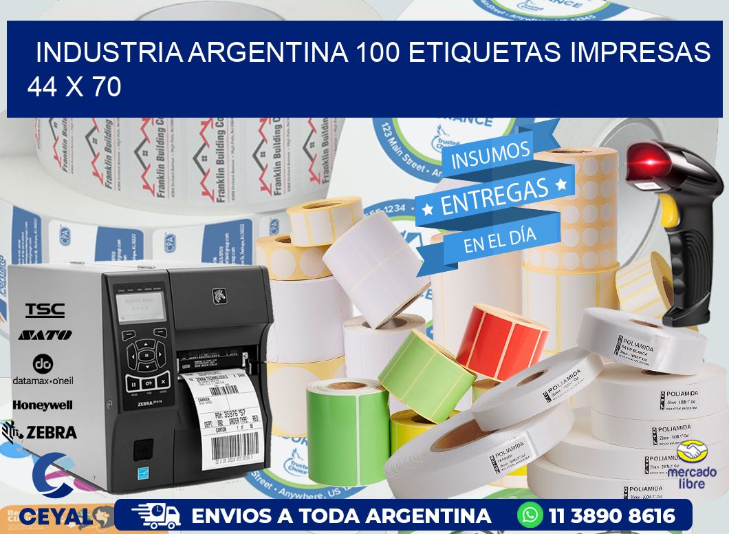 INDUSTRIA ARGENTINA 100 ETIQUETAS IMPRESAS  44 x 70