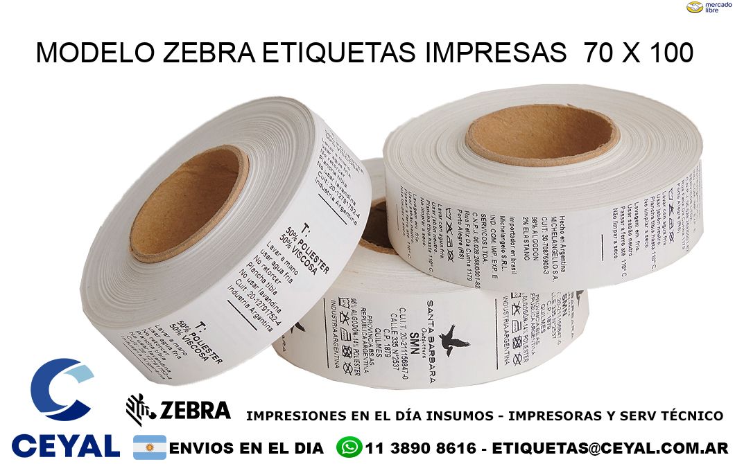 MODELO ZEBRA ETIQUETAS IMPRESAS  70 x 100