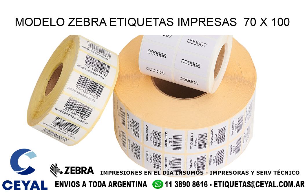 MODELO ZEBRA ETIQUETAS IMPRESAS  70 x 100