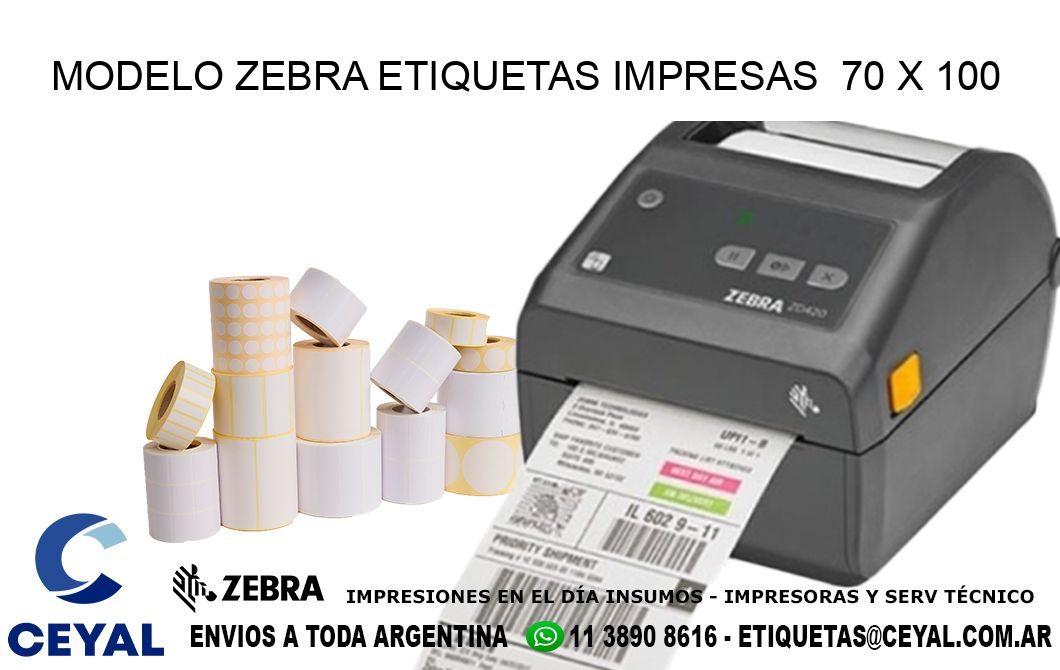 MODELO ZEBRA ETIQUETAS IMPRESAS  70 x 100