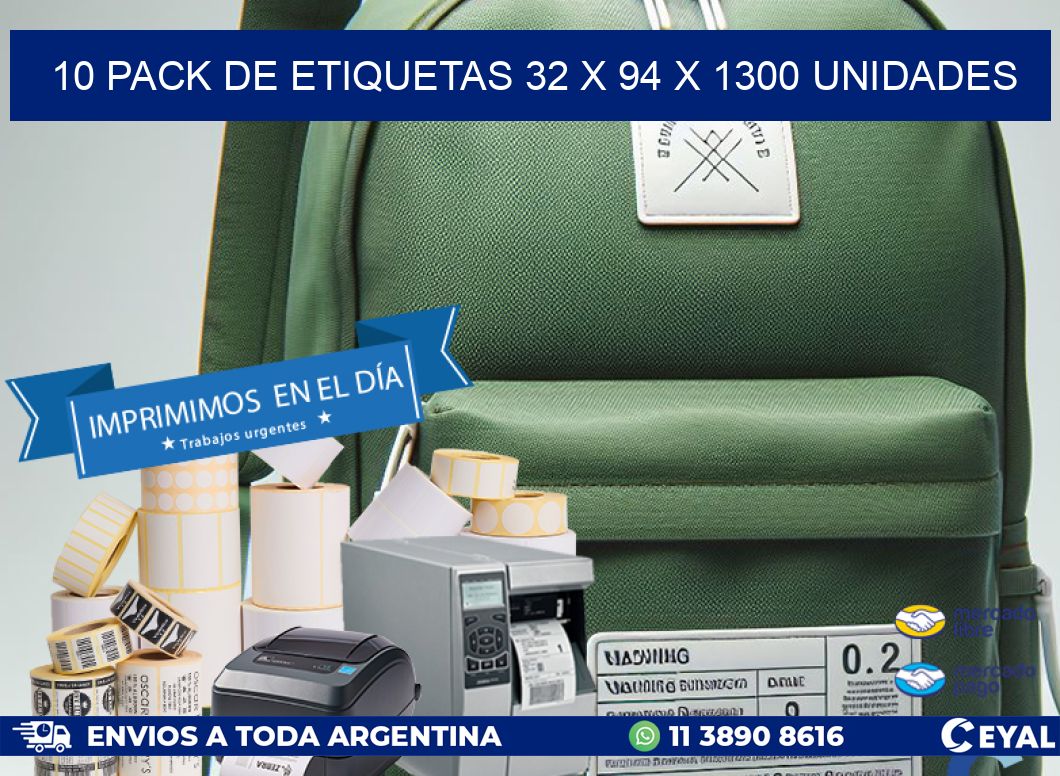 10 PACK DE ETIQUETAS 32 x 94 X 1300 UNIDADES