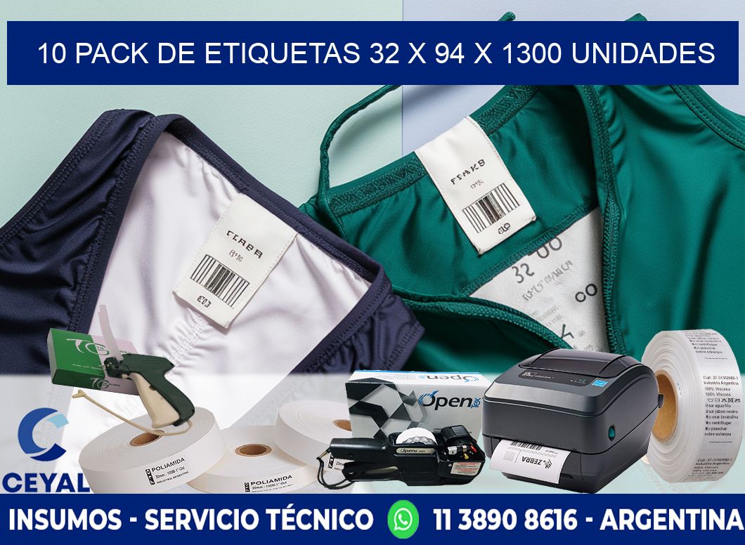 10 PACK DE ETIQUETAS 32 x 94 X 1300 UNIDADES