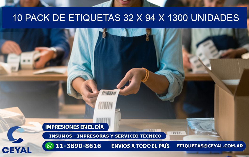 10 PACK DE ETIQUETAS 32 x 94 X 1300 UNIDADES