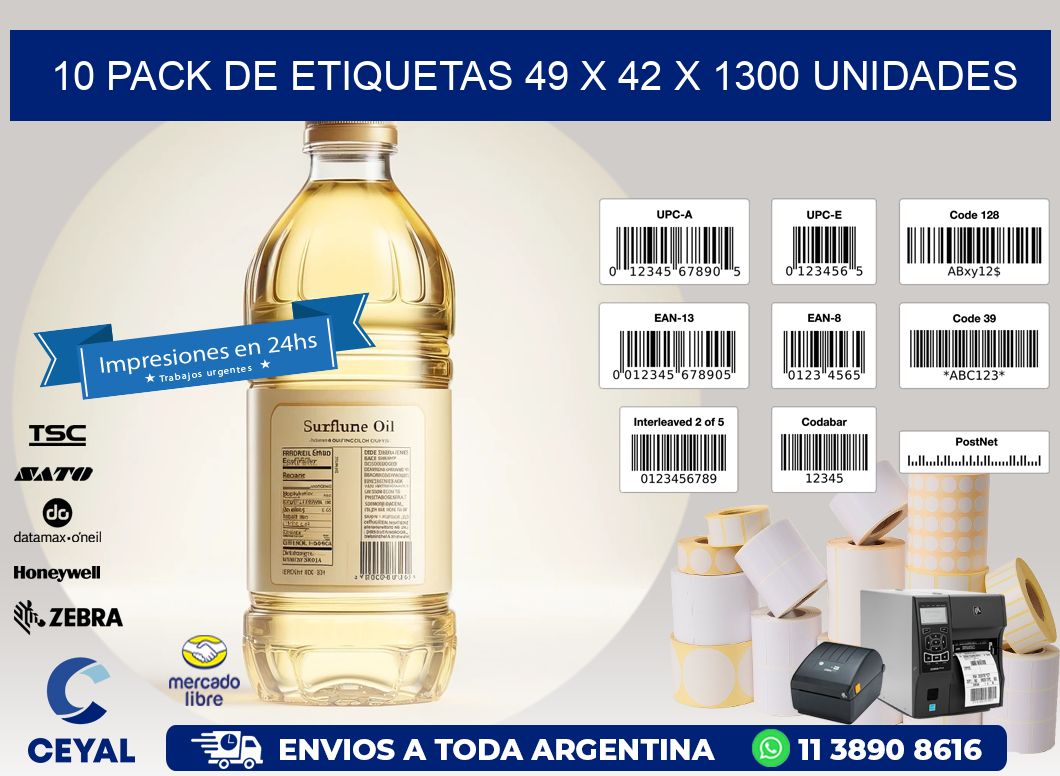 10 PACK DE ETIQUETAS 49 x 42 X 1300 UNIDADES