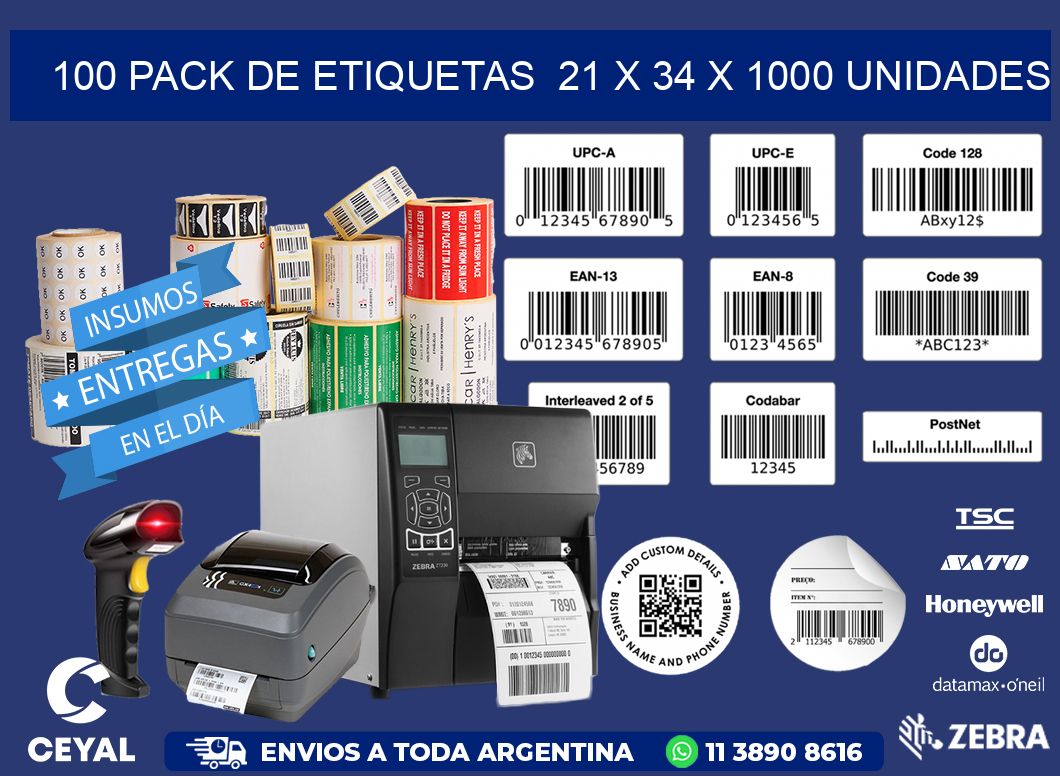 100 PACK DE ETIQUETAS  21 x 34 X 1000 UNIDADES