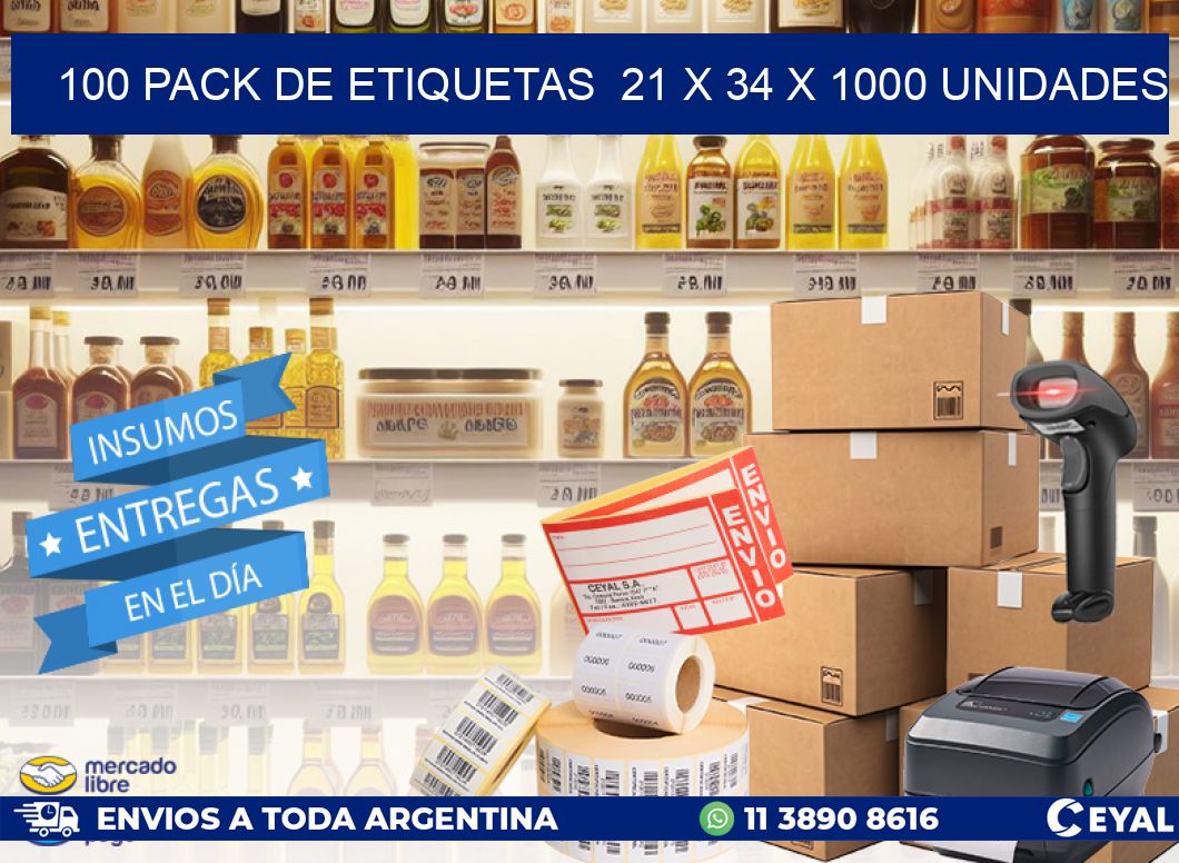 100 PACK DE ETIQUETAS  21 x 34 X 1000 UNIDADES