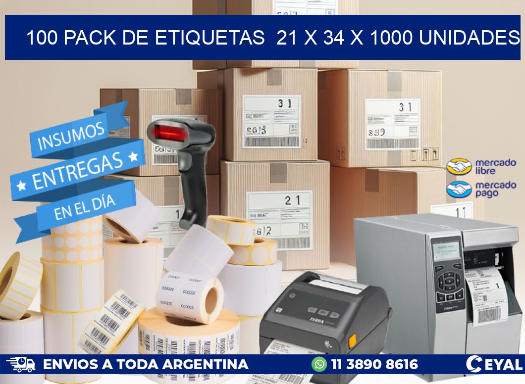 100 PACK DE ETIQUETAS  21 x 34 X 1000 UNIDADES