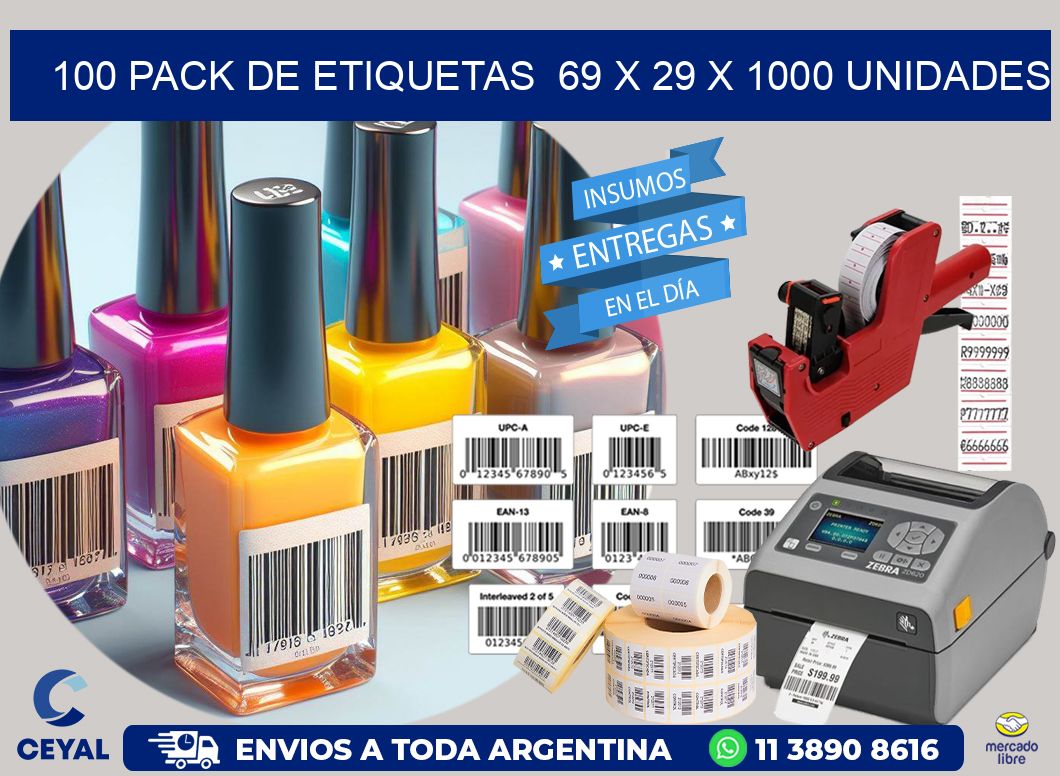 100 PACK DE ETIQUETAS  69 x 29 X 1000 UNIDADES