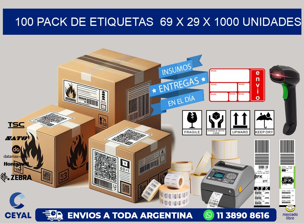 100 PACK DE ETIQUETAS  69 x 29 X 1000 UNIDADES