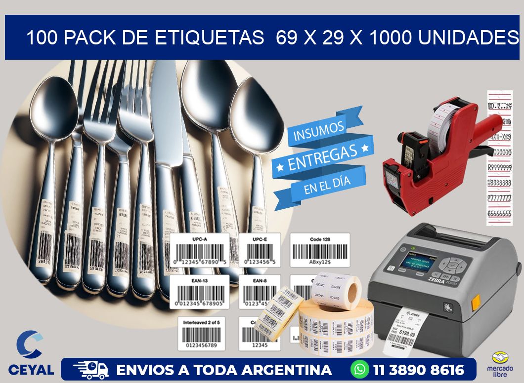 100 PACK DE ETIQUETAS  69 x 29 X 1000 UNIDADES