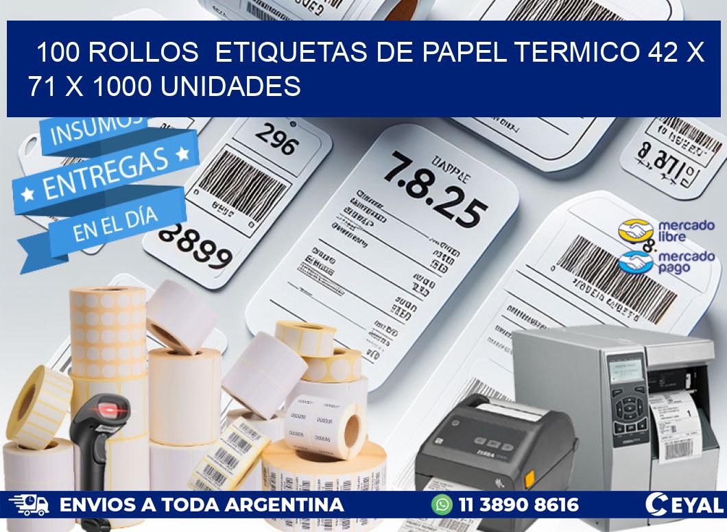 100 ROLLOS  ETIQUETAS DE PAPEL TERMICO 42 x 71 X 1000 UNIDADES