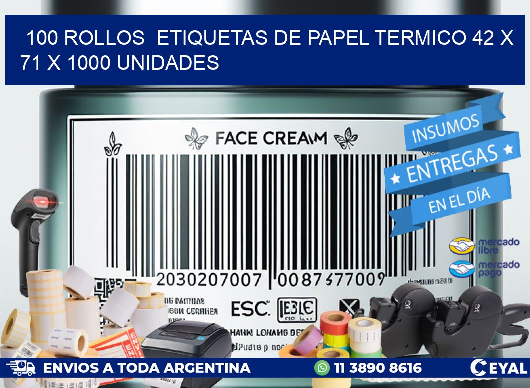 100 ROLLOS  ETIQUETAS DE PAPEL TERMICO 42 x 71 X 1000 UNIDADES