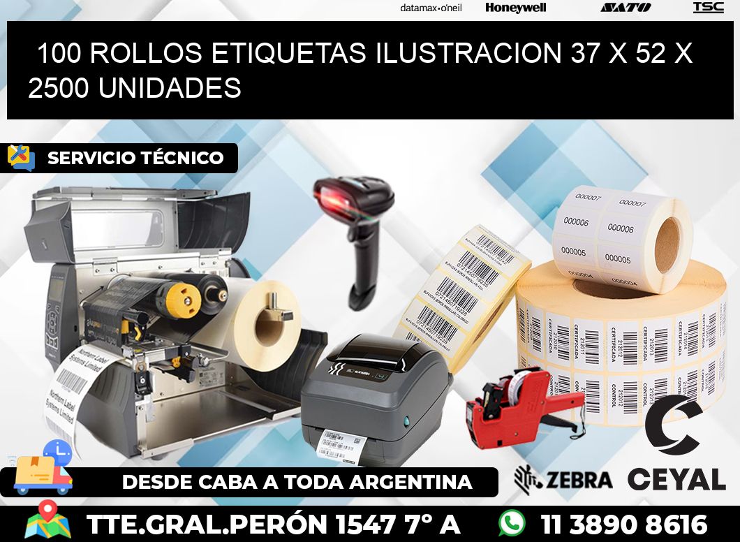 100 ROLLOS ETIQUETAS ILUSTRACION 37 x 52 X 2500 UNIDADES