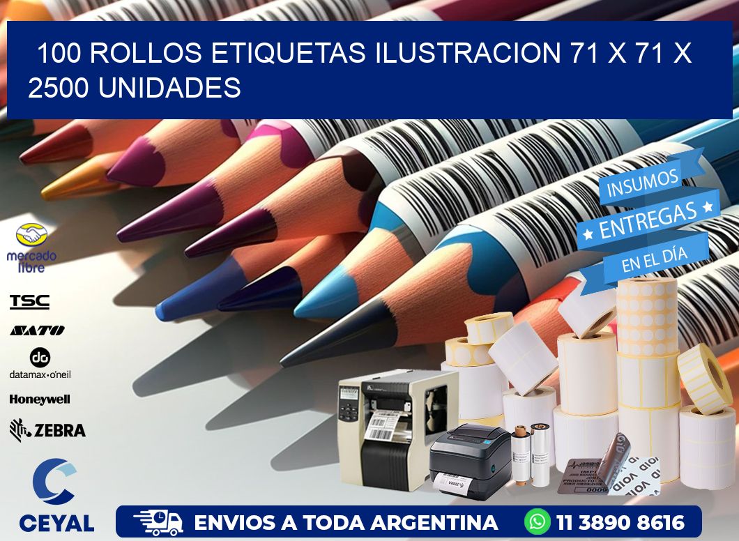 100 ROLLOS ETIQUETAS ILUSTRACION 71 x 71 X 2500 UNIDADES