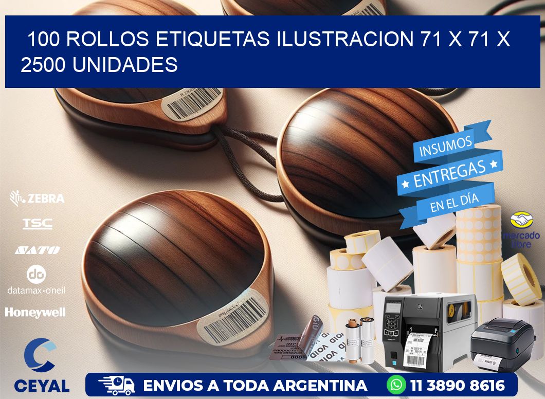 100 ROLLOS ETIQUETAS ILUSTRACION 71 x 71 X 2500 UNIDADES