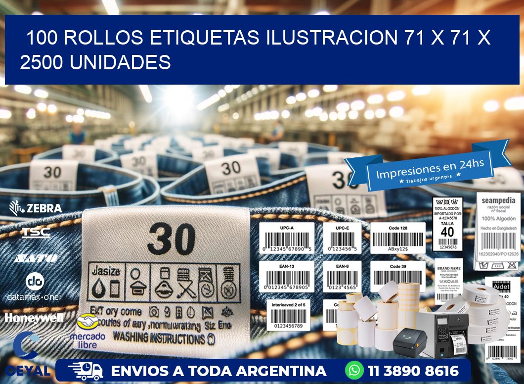 100 ROLLOS ETIQUETAS ILUSTRACION 71 x 71 X 2500 UNIDADES