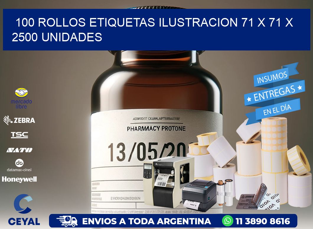 100 ROLLOS ETIQUETAS ILUSTRACION 71 x 71 X 2500 UNIDADES