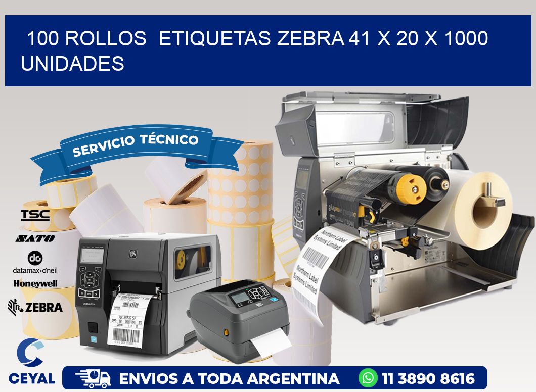 100 ROLLOS  ETIQUETAS ZEBRA 41 x 20 X 1000 UNIDADES