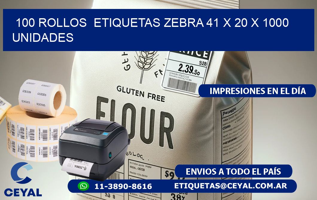 100 ROLLOS  ETIQUETAS ZEBRA 41 x 20 X 1000 UNIDADES