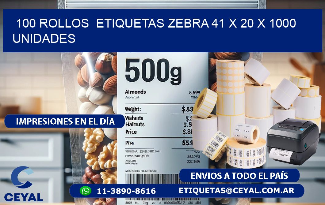 100 ROLLOS  ETIQUETAS ZEBRA 41 x 20 X 1000 UNIDADES