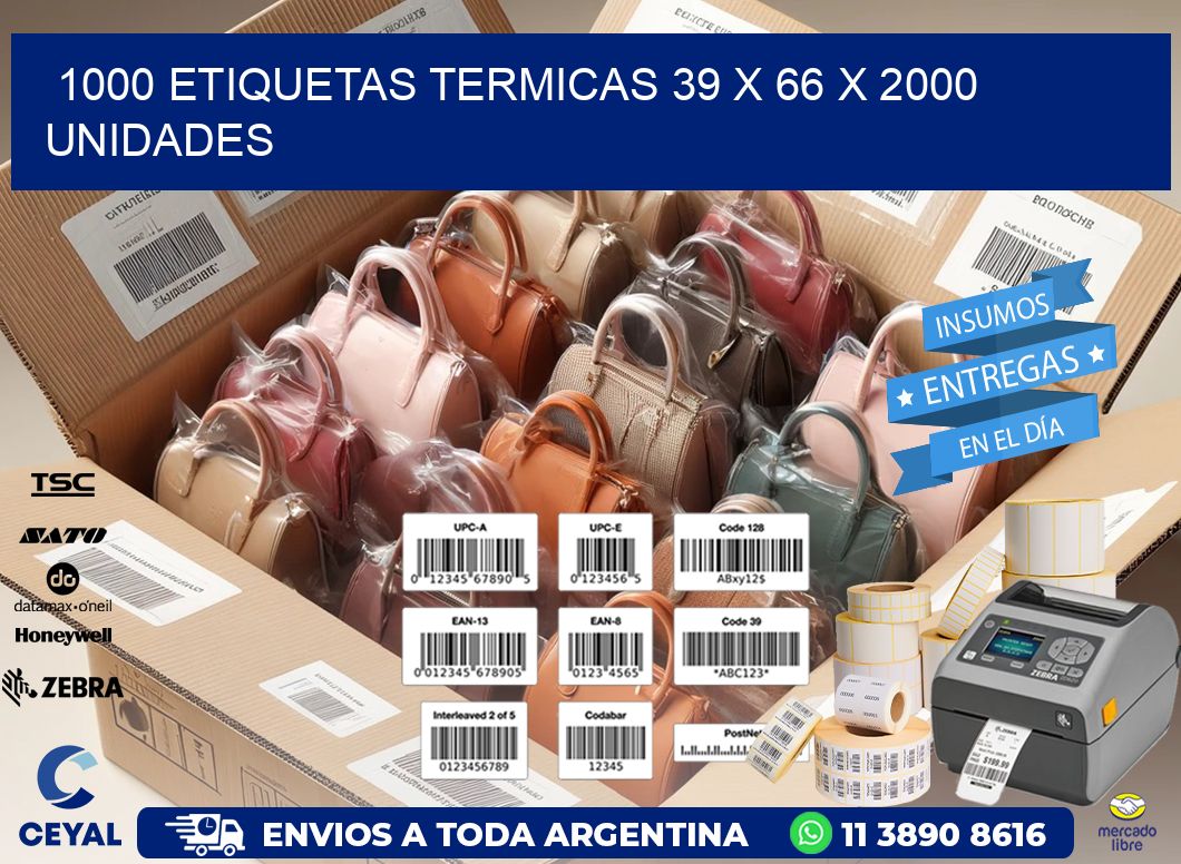 1000 ETIQUETAS TERMICAS 39 x 66 X 2000 UNIDADES