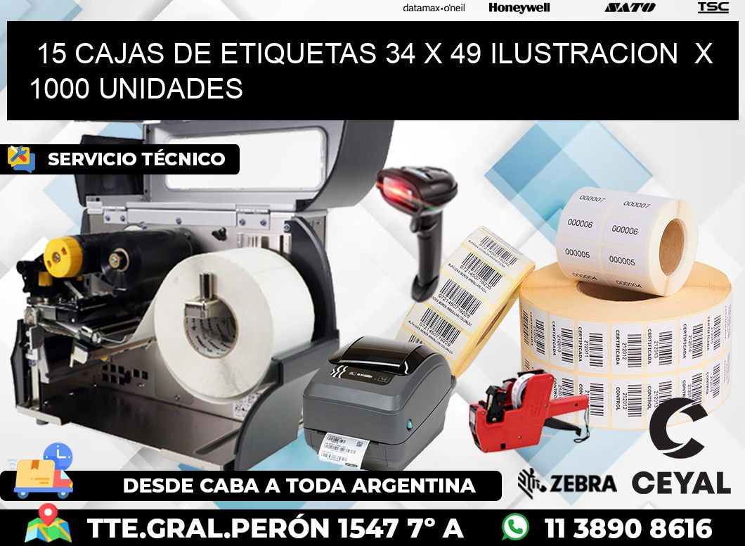 15 CAJAS DE ETIQUETAS 34 x 49 ILUSTRACION  X 1000 UNIDADES