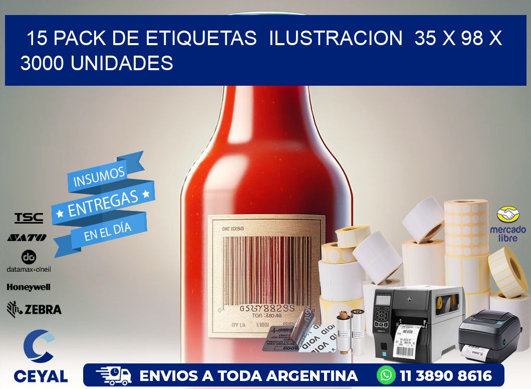 15 PACK DE ETIQUETAS  ILUSTRACION  35 x 98 X 3000 UNIDADES