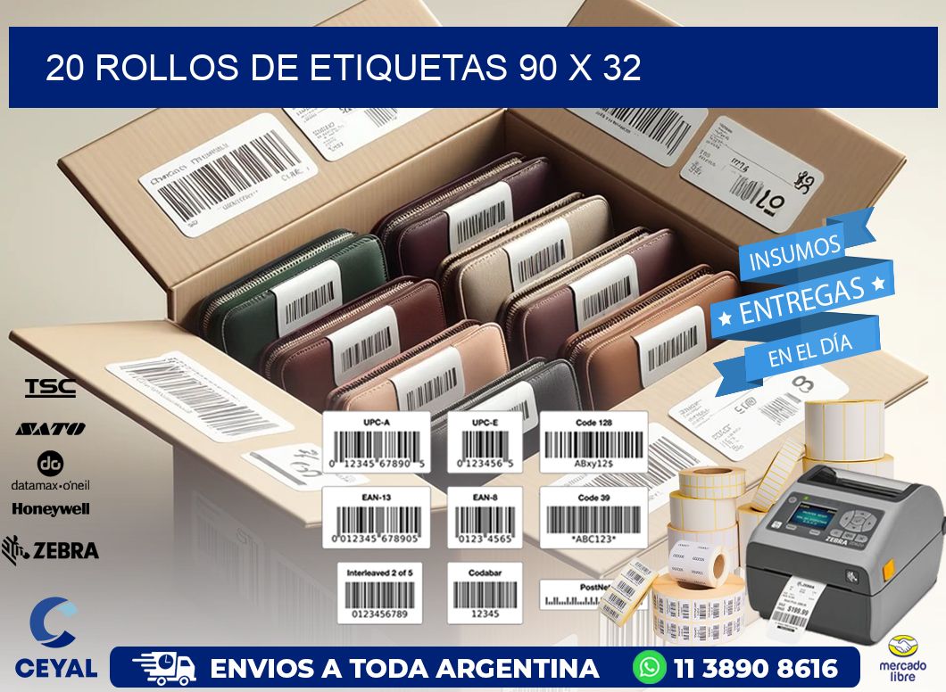 20 ROLLOS DE ETIQUETAS 90 x 32