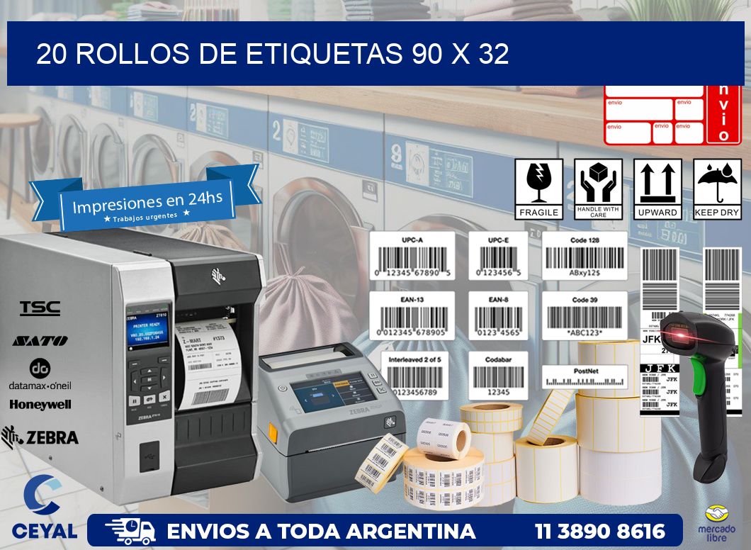 20 ROLLOS DE ETIQUETAS 90 x 32