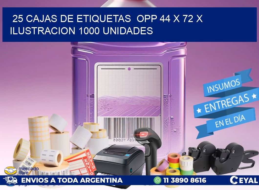 25 CAJAS DE ETIQUETAS  OPP 44 x 72 X ILUSTRACION 1000 UNIDADES