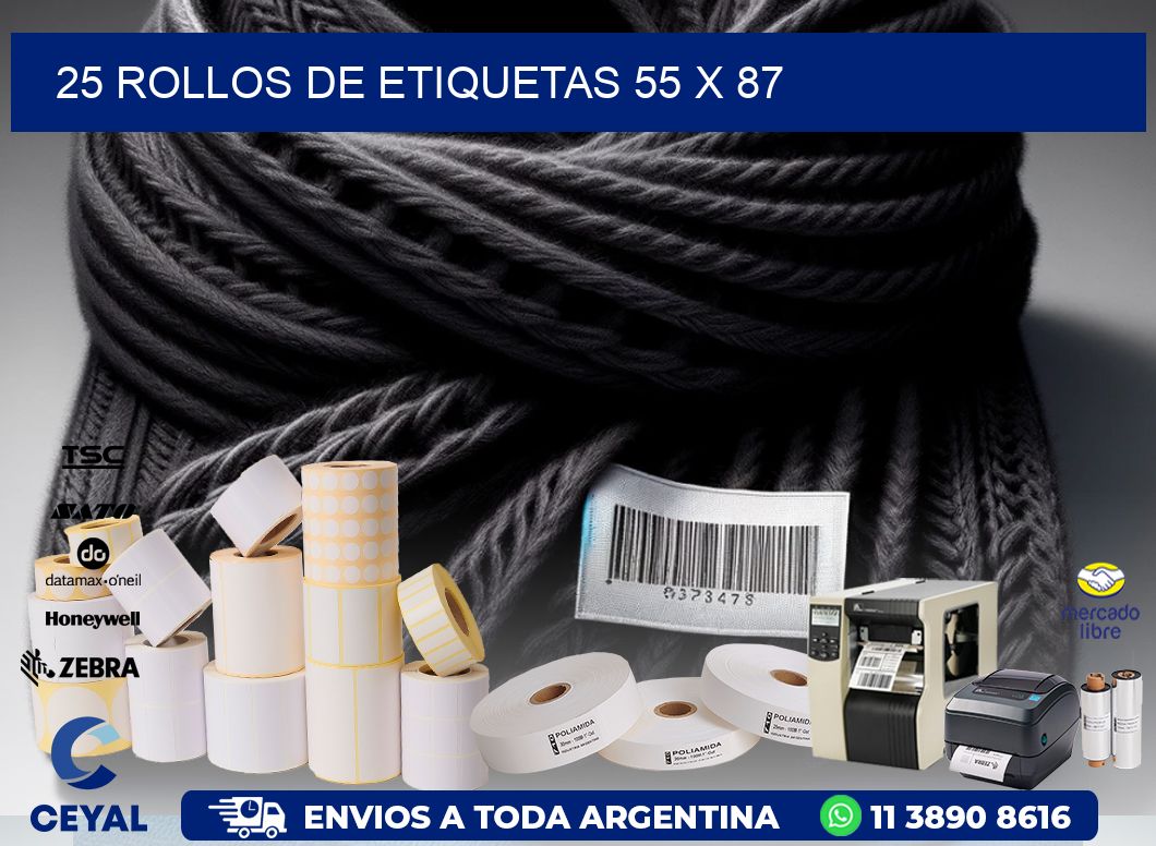 25 ROLLOS DE ETIQUETAS 55 x 87