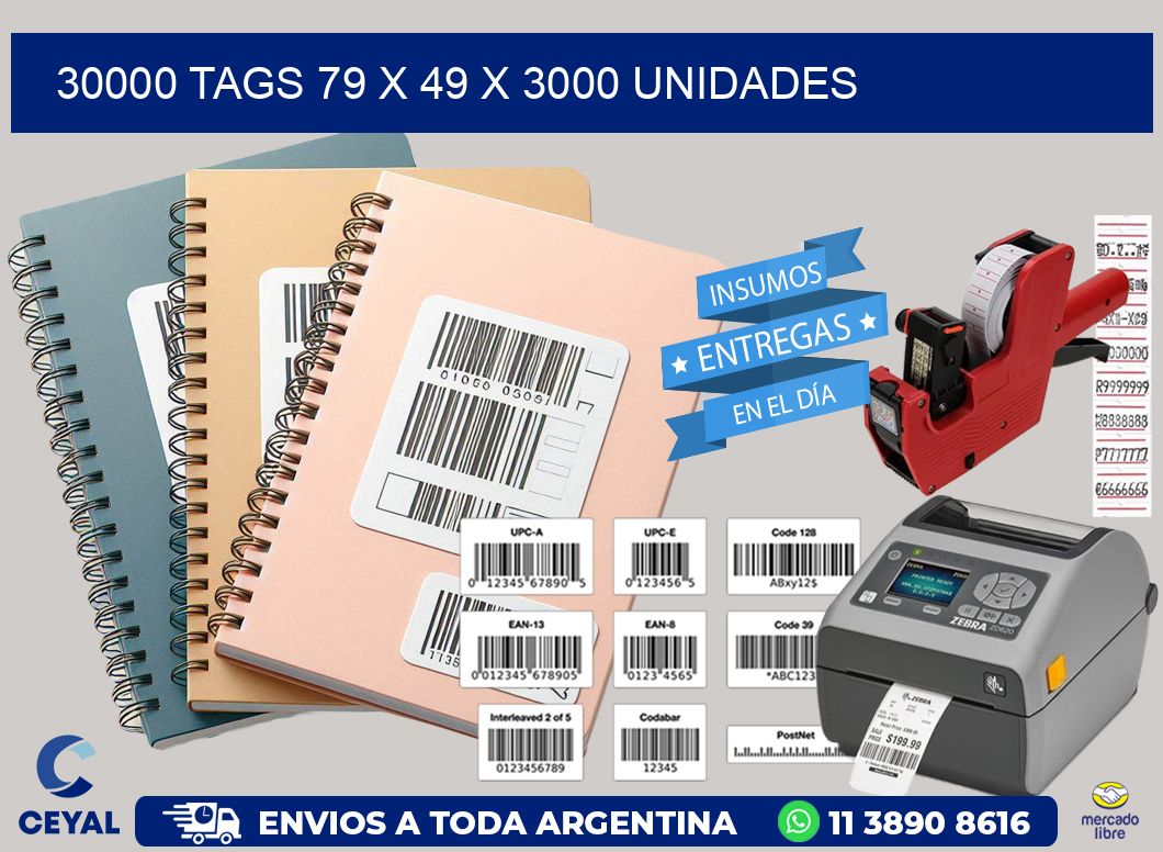 30000 TAGS 79 x 49 X 3000 UNIDADES