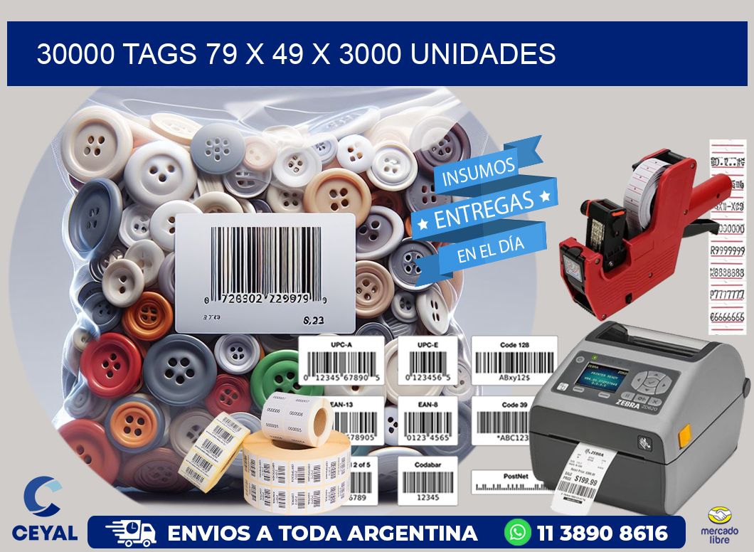 30000 TAGS 79 x 49 X 3000 UNIDADES