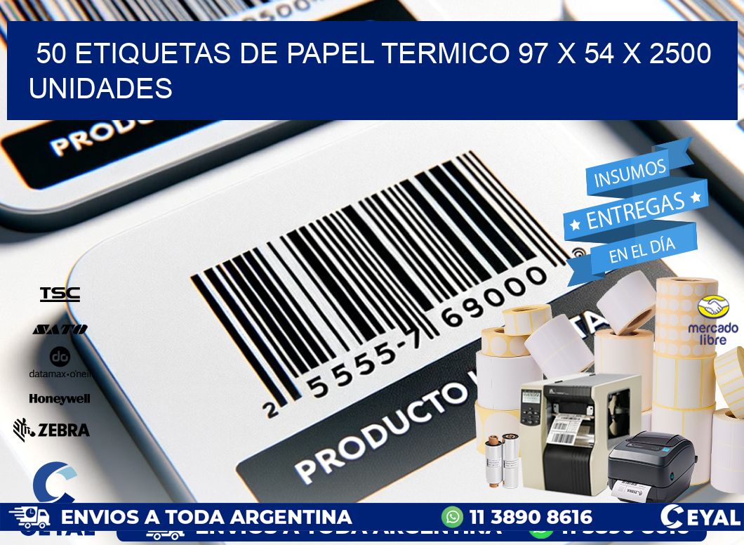 50 ETIQUETAS DE PAPEL TERMICO 97 x 54 X 2500 UNIDADES