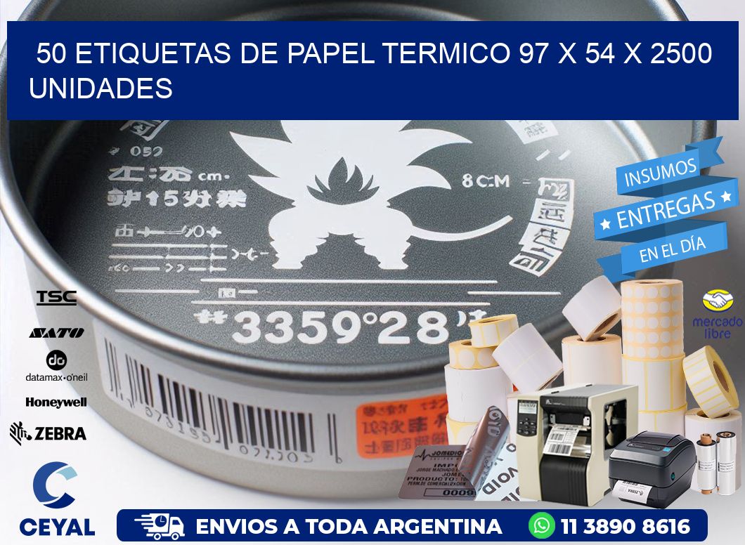 50 ETIQUETAS DE PAPEL TERMICO 97 x 54 X 2500 UNIDADES