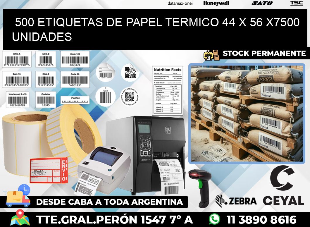 500 ETIQUETAS DE PAPEL TERMICO 44 x 56 X7500 UNIDADES