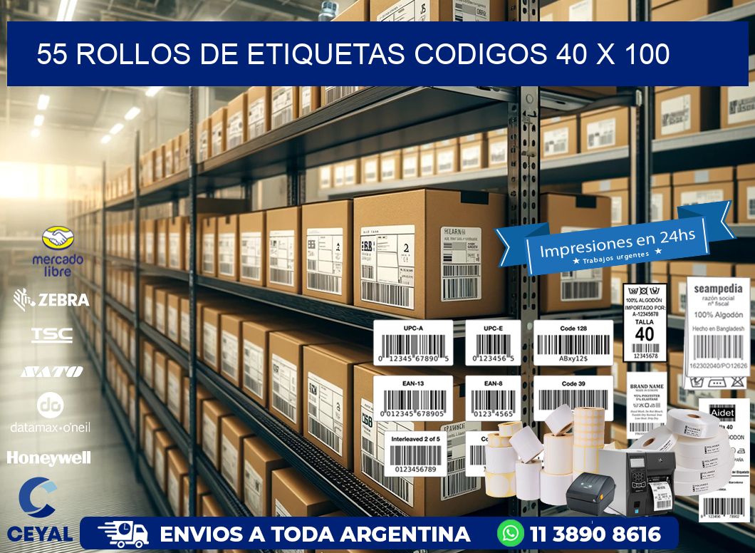 55 ROLLOS DE ETIQUETAS CODIGOS 40 x 100