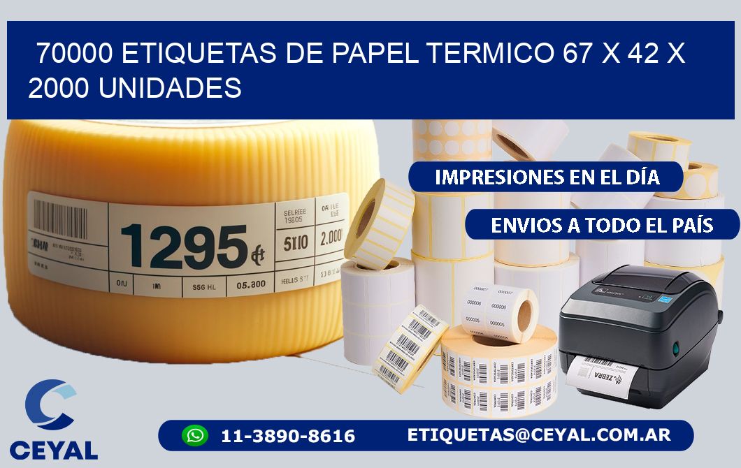 70000 ETIQUETAS DE PAPEL TERMICO 67 x 42 X 2000 UNIDADES